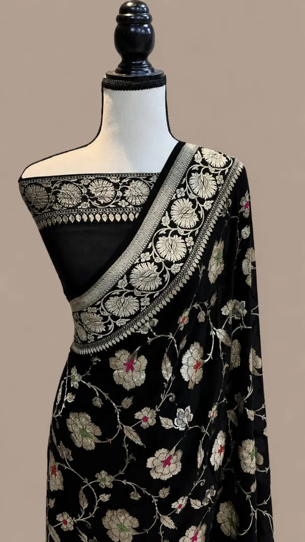 Banarasi_Georgete_Flower_Jaal_Buta_Saree_-_Black