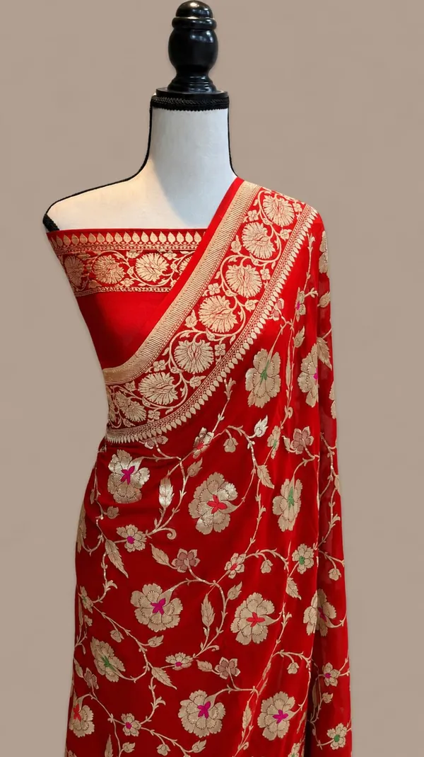 Banarasi_Georgete_Flower_Jaal_Buta_Saree_-_Red