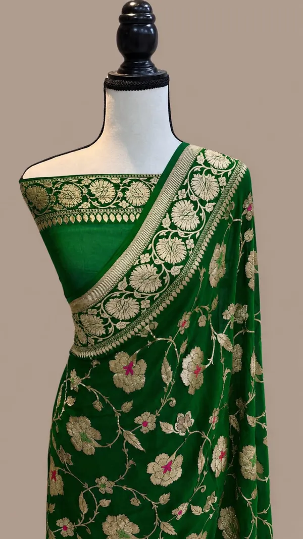 Banarasi_Georgete_Flower_Jaal_Buta_Saree_-_Panna_Green