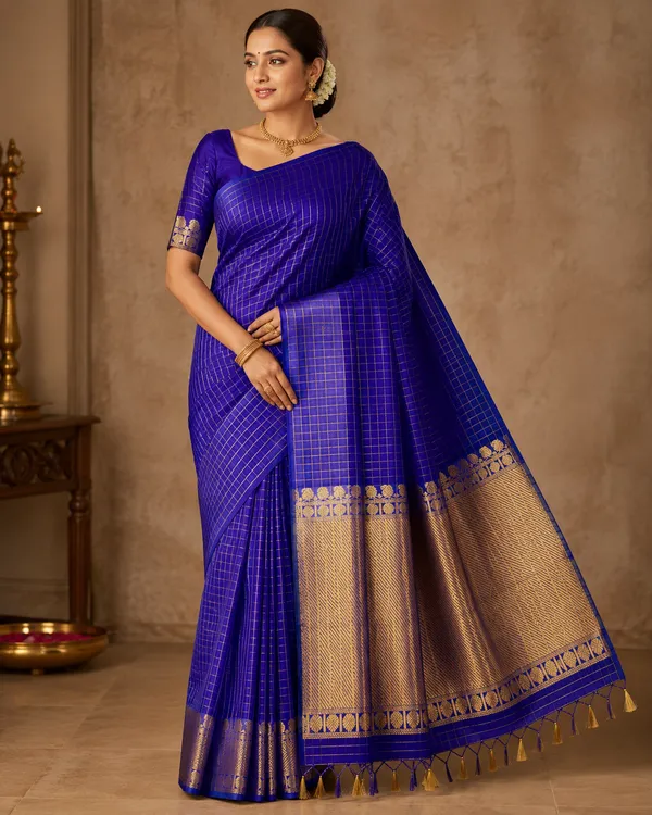 Semi_Katan_With_Katan_Gold_Zari_Saree_pooja_hegde__-_Royal_Blue