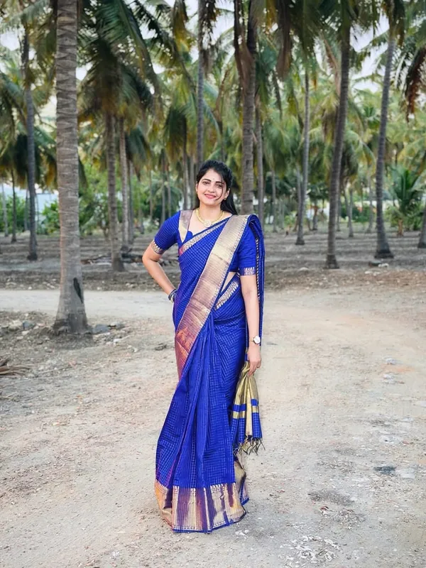 Semi_Katan_With_Katan_Gold_Zari_Saree_pooja_hegde__-_Royal_Blue