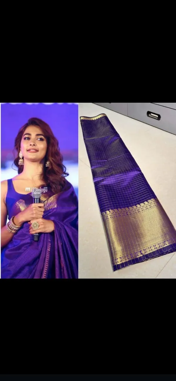 Semi_Katan_With_Katan_Gold_Zari_Saree_pooja_hegde__-_Royal_Blue