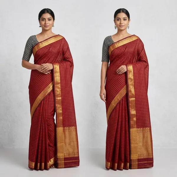 Semi_Katan_With_Katan_Gold_Zari_Saree_pooja_hegde_-_Red