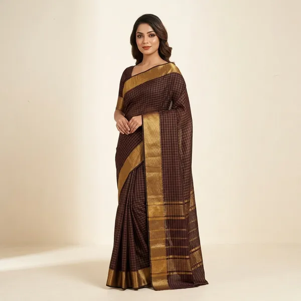 Semi_Katan_With_Katan_Gold_Zari_Saree__pooja_hegde_-_Wine