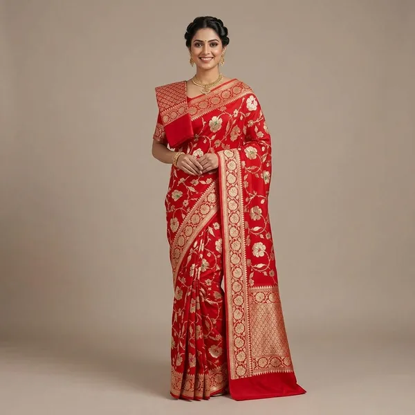 Banarasi_Georgete_Flower_Jaal_Buta_Saree_-_Red