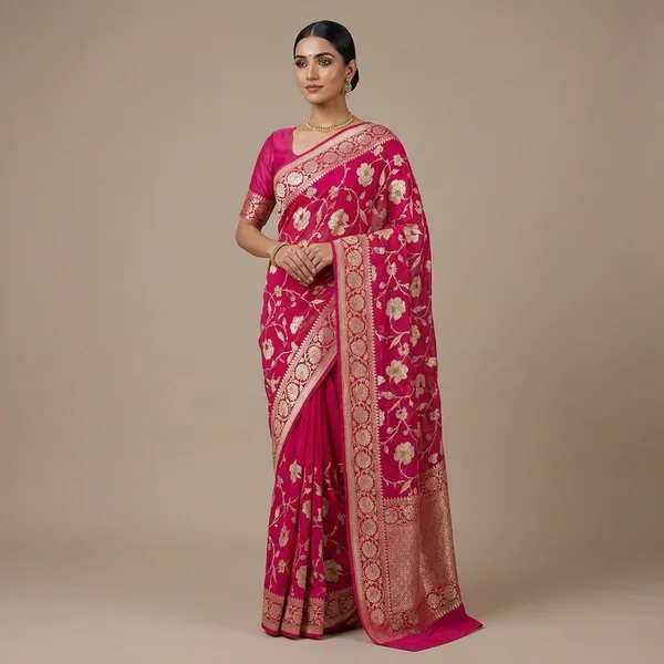 Banarasi_Georgete_Flower_Jaal_Buta_Saree_-_Magenta_Pink
