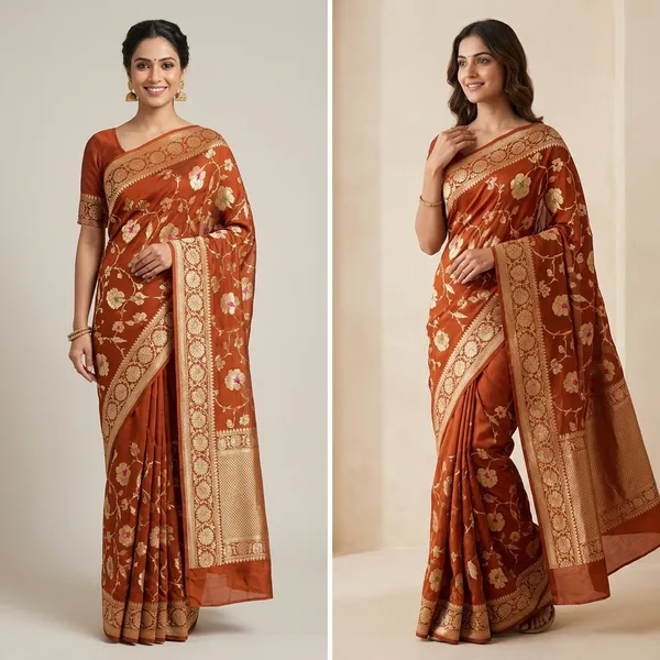 Banarasi_Georgete_Flower_Jaal_Buta_Saree_-_Brown