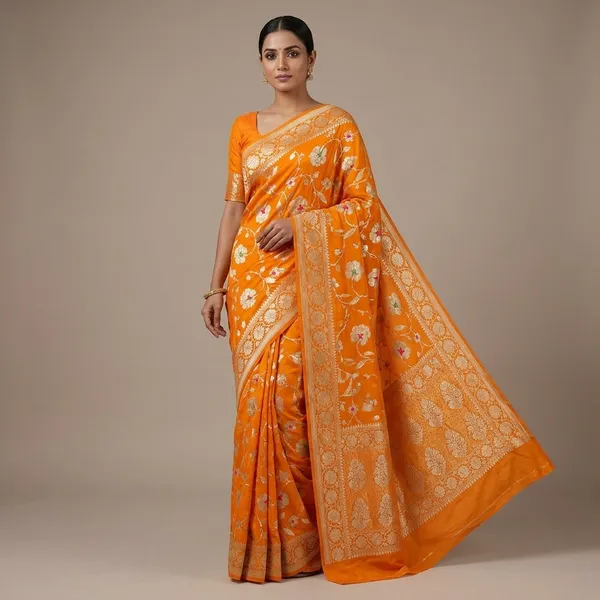 Banarasi_Georgete_Flower_Jaal_Buta_Saree_-_Orange