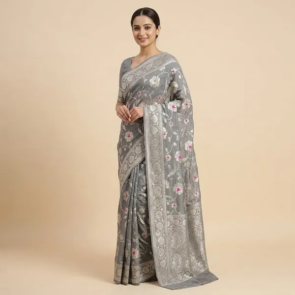 Banarasi_Georgete_Flower_Jaal_Buta_Saree_-_Grey