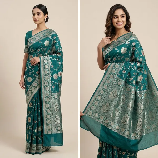 Banarasi_Georgete_Flower_Jaal_Buta_Saree_-_Morni_Green