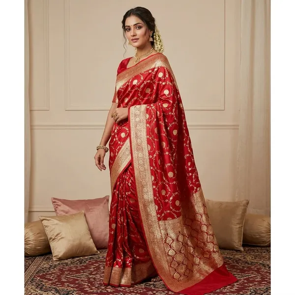 Pure_Katan_Banarasi_Red_Bidai_Saree_-_Red