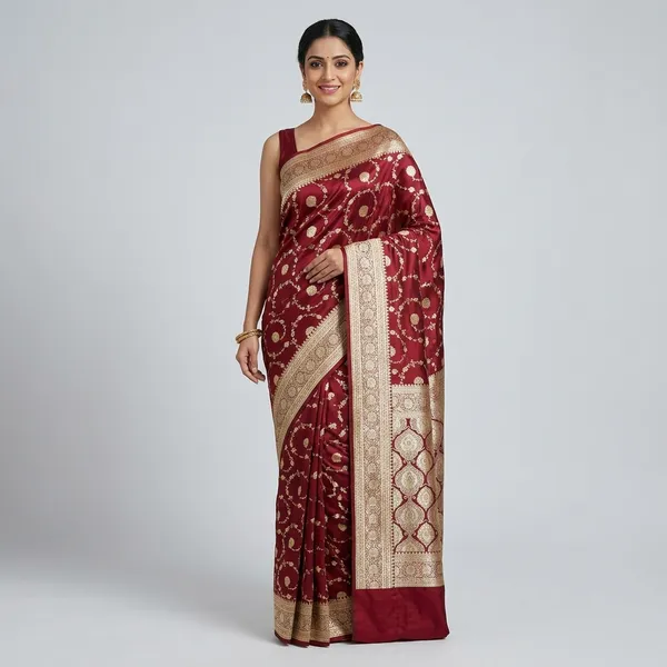 Pure_Katan_Banarasi_Red_Bidai_Saree_-_Maroon