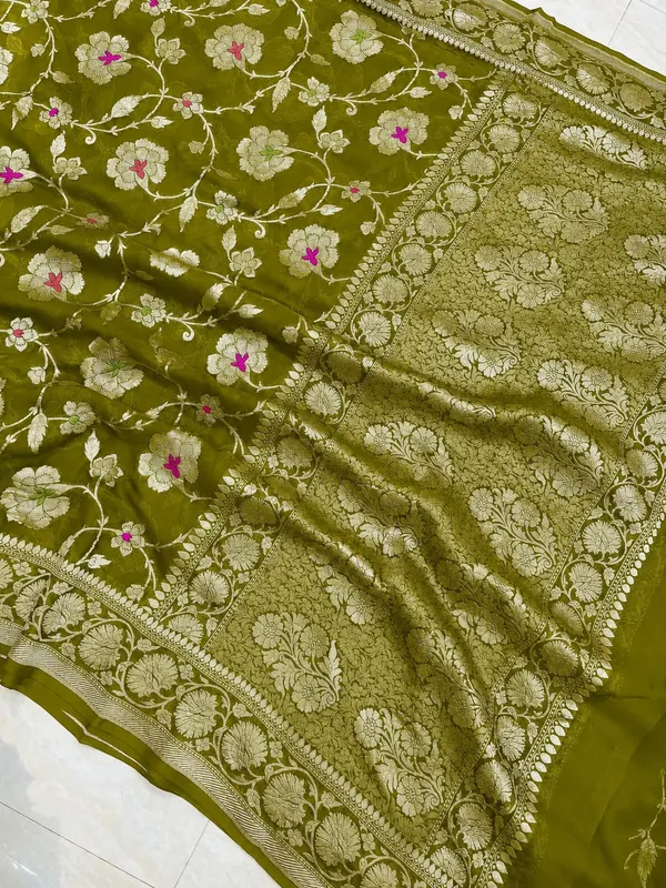 Banarasi_Georgete_Flower_Jaal_Buta_Saree_-_Mehendi_Green