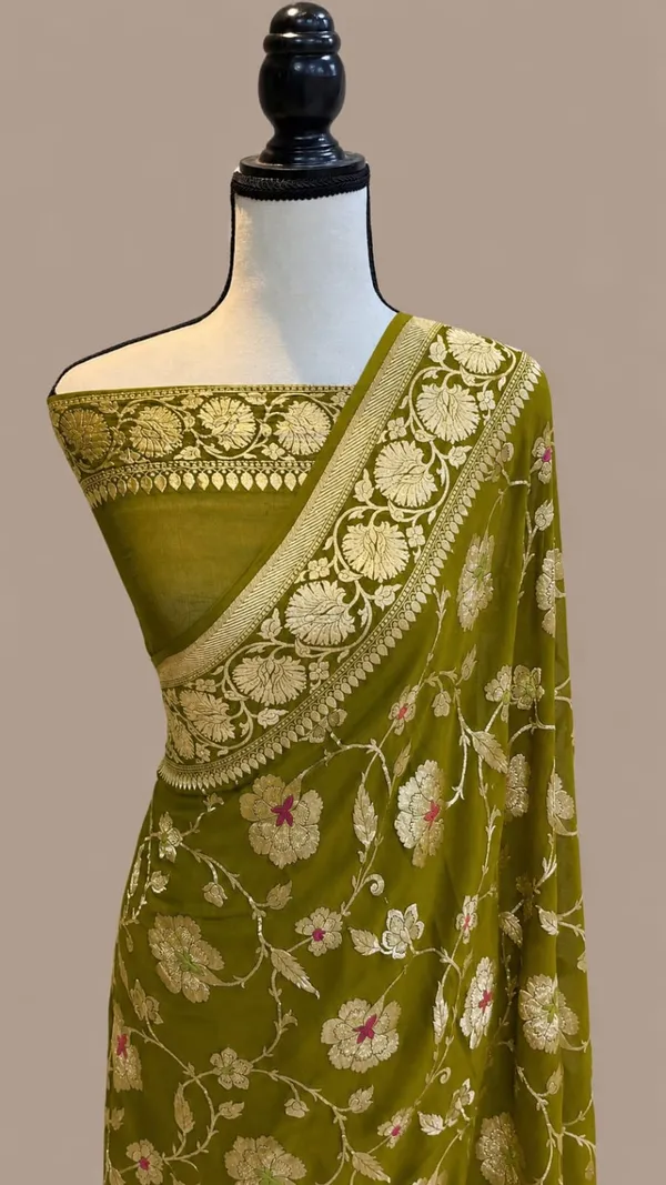 Banarasi_Georgete_Flower_Jaal_Buta_Saree_-_Mehendi_Green