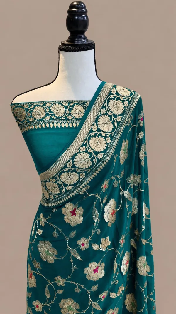Banarasi_Georgete_Flower_Jaal_Buta_Saree_-_Morni_Green
