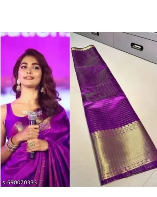 Semi_Katan_With_Katan_Gold_Zari_Saree_pooja_hegde_-_Purple