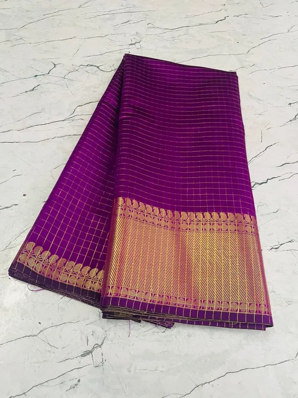 Semi_Katan_With_Katan_Gold_Zari_Saree_pooja_hegde_-_Purple