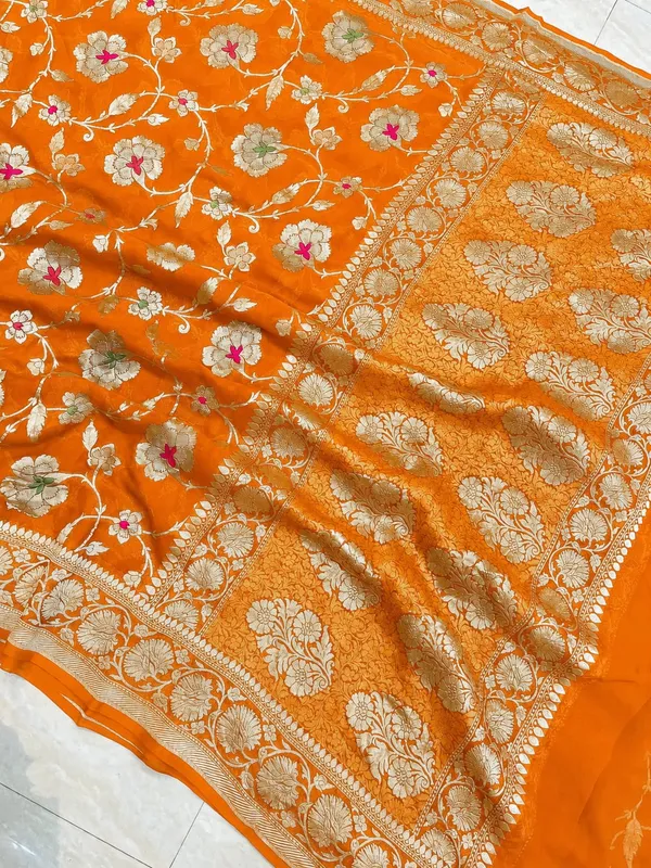 Banarasi_Georgete_Flower_Jaal_Buta_Saree_-_Orange