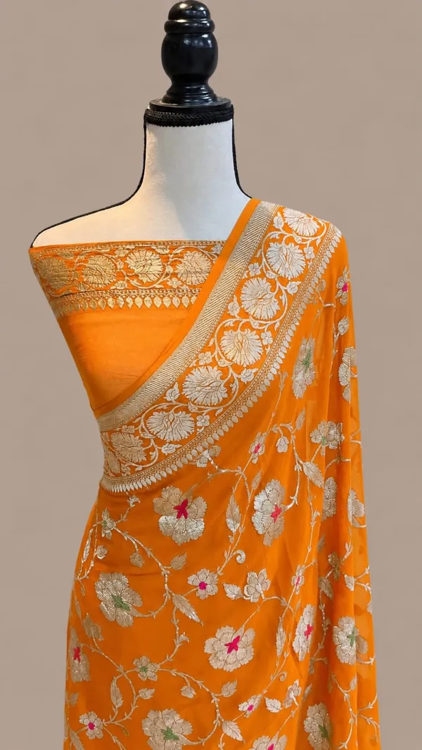 Banarasi_Georgete_Flower_Jaal_Buta_Saree_-_Orange