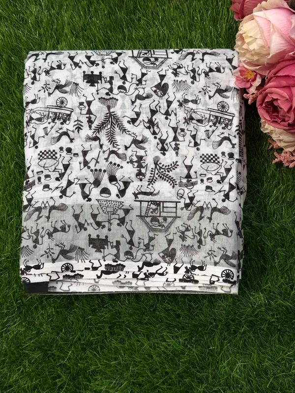 Black_White_Warli_Art_Print_Cotton_Fabric