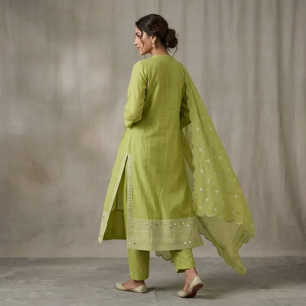 Green_Chanderi_Embroidered_Kurta_Set_For_Women