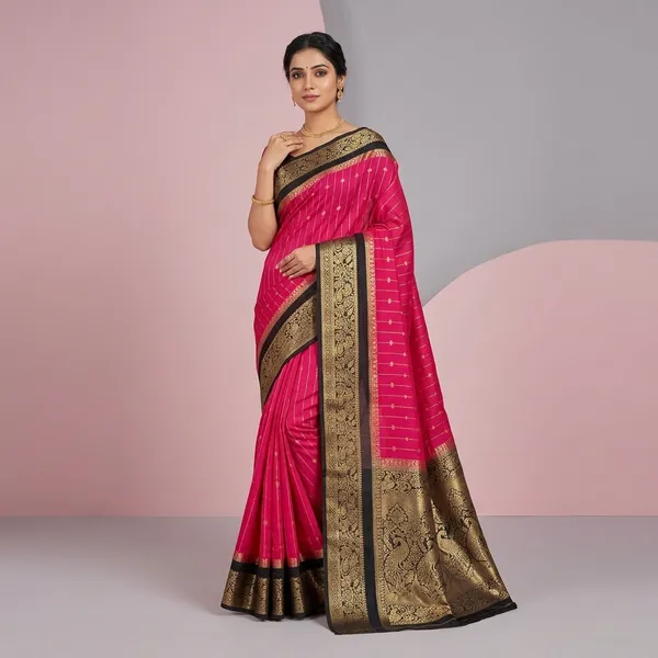 Pink_Black_Crepe_Silk_Zari_Border_Saree_For_Women