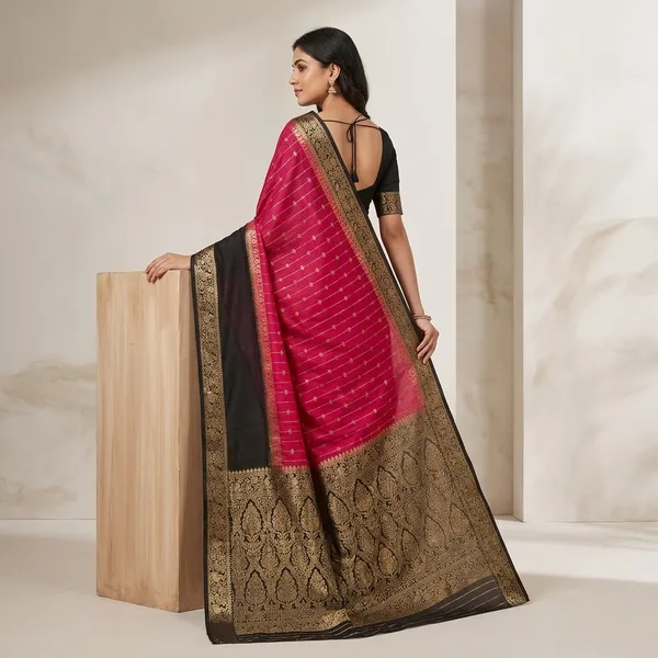 Pink_Black_Crepe_Silk_Zari_Border_Saree_For_Women