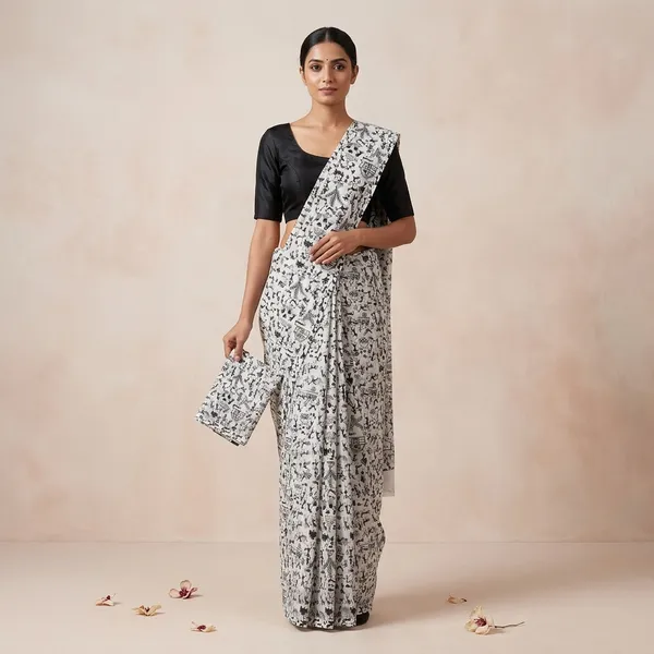 Black_White_Warli_Art_Print_Cotton_Fabric