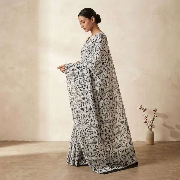 Black_White_Warli_Art_Print_Cotton_Fabric