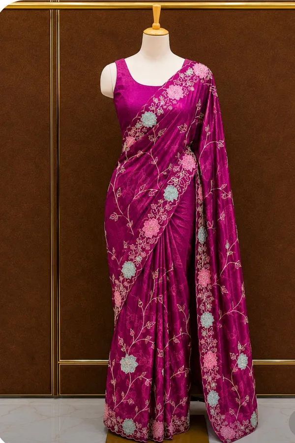 Magenta_Silk_Floral_Embroidered_Saree_With_Blouse_For_Women