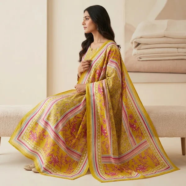 Yellow_Cotton_Floral_Print_Unstitched_Suit_Set_For_Women
