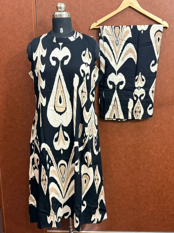 Black_Beige_Cotton_Ikat_Print_Kurta_And_Pant_Set_For_Women