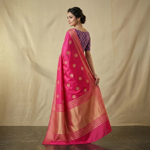 Pink_Viscose_Silk_Woven_Saree_With_Purple_Blouse_For_Women