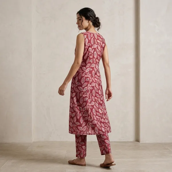 Maroon_Silk_Leaf_Print_Co-Ord_Set_For_Women