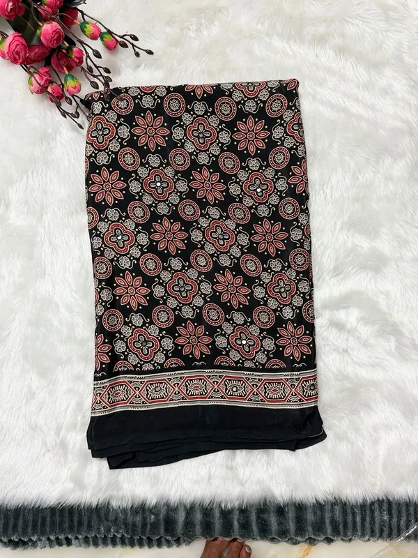 Black_Floral_Print_Viscose_Scarf_For_Women