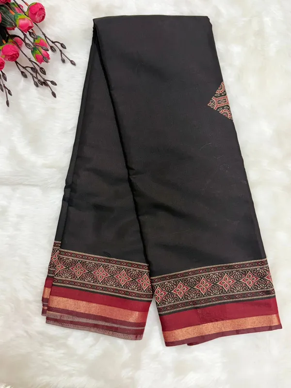 Black_Cotton_Silk_Zari_Border_Saree_For_Women