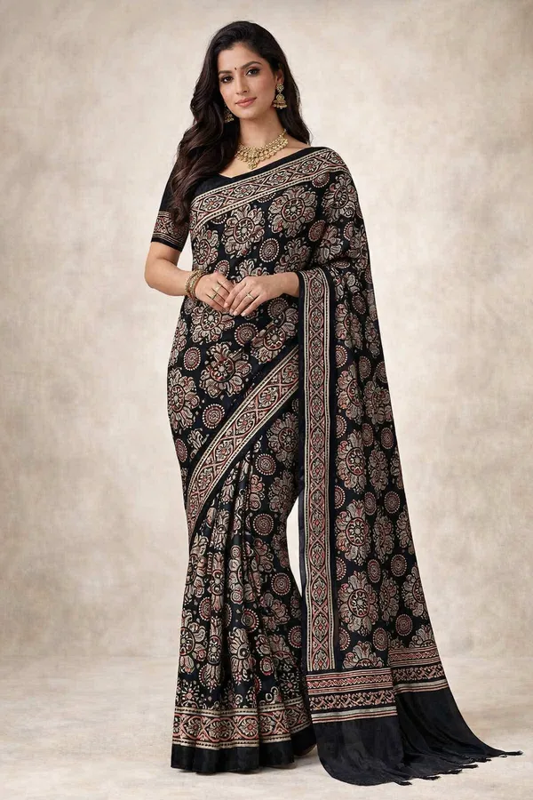 Black_Floral_Print_Viscose_Scarf_For_Women
