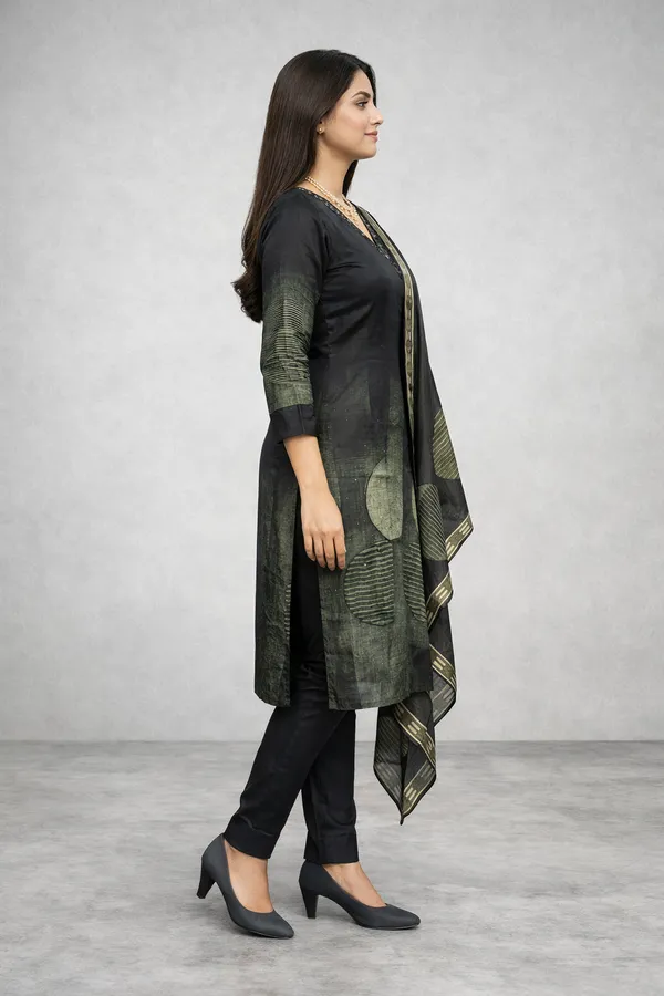 Black_Self_Design_Muslin_3_Suit_Set_With_Trousers_And_Dupatta_For_Women