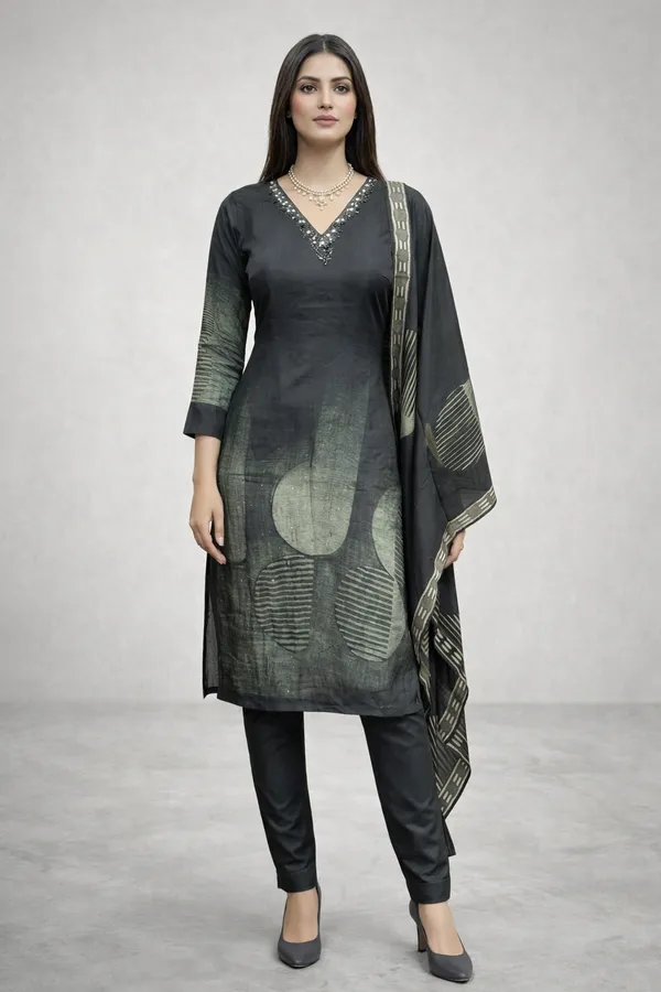 Black_Self_Design_Muslin_3_Suit_Set_With_Trousers_And_Dupatta_For_Women