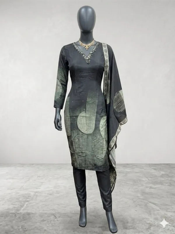 Black_Self_Design_Muslin_3_Suit_Set_With_Trousers_And_Dupatta_For_Women