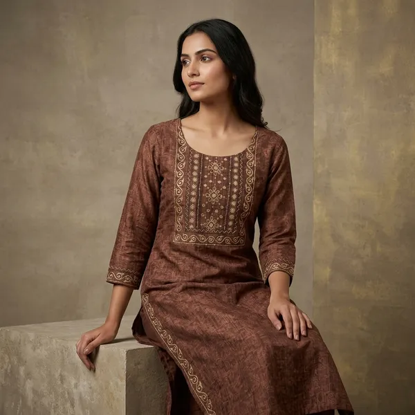 Brown_Printed_And_Embroidered_Straight_Kurta_Set_With_A_Dupatta_For_Women