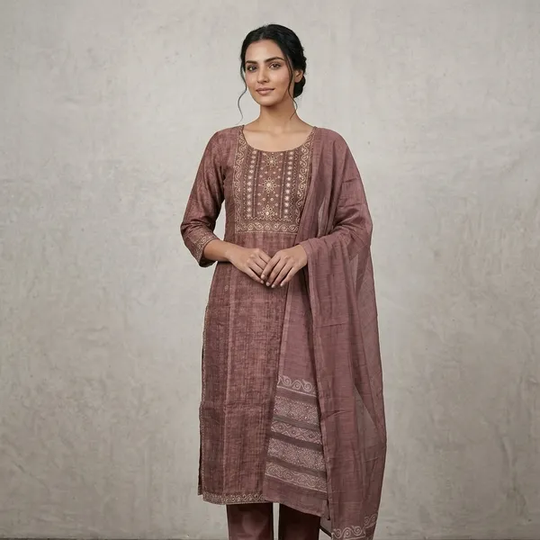 Brown_Printed_And_Embroidered_Straight_Kurta_Set_With_A_Dupatta_For_Women