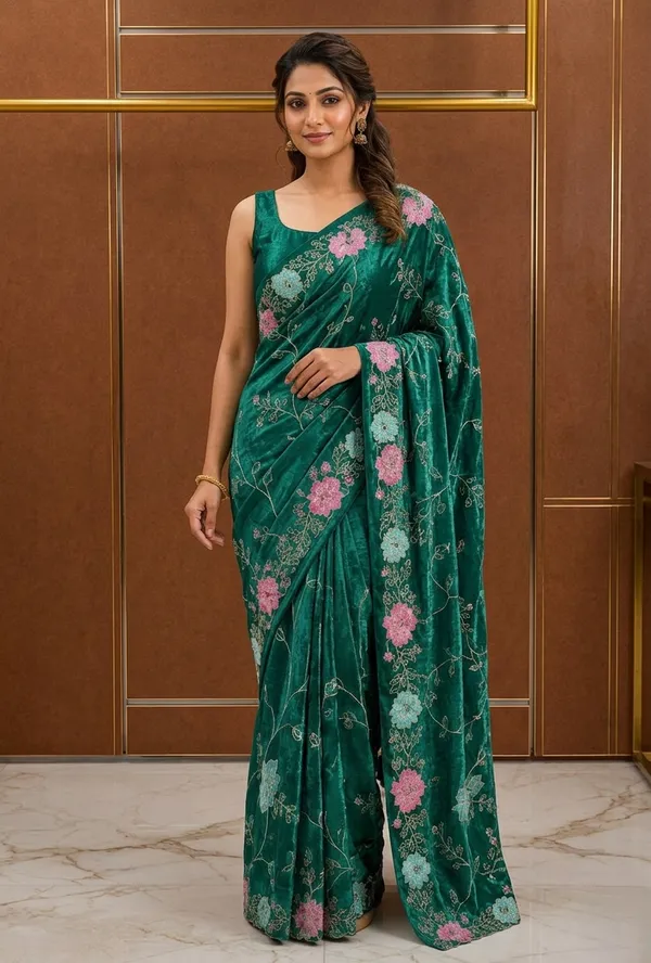Green_Silk_Floral_Embroidered_Lehenga_Set_For_Women