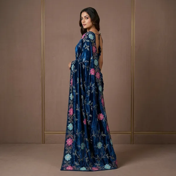 Navy_Blue_Burbury_Crush_Floral_Embroidered_Saree_For_Women