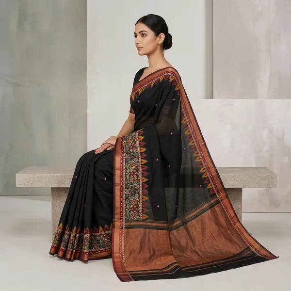Black_Mul_Cotton_Embroidered_Border_Saree_For_Women
