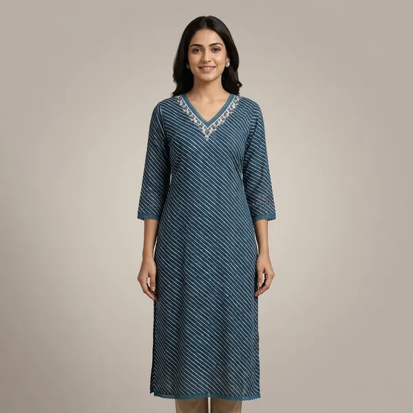 Blue_Rayon_Cotton_Leheriya_Print_Straight_Kurta_For_Women
