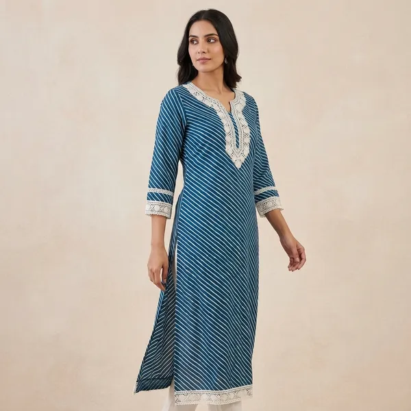 Blue_Rayon_Cotton_Leheriya_Print_Straight_Kurta_For_Women