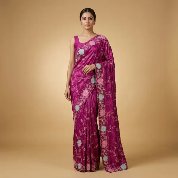 Magenta_Silk_Floral_Embroidered_Saree_With_Blouse_For_Women