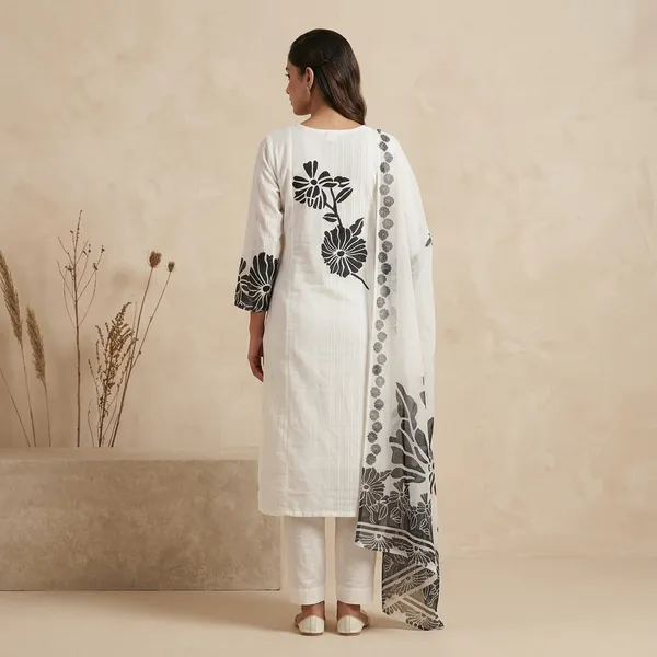 White_Mul_Cotton_Floral_Embroidered_Kurta_Set_For_Women