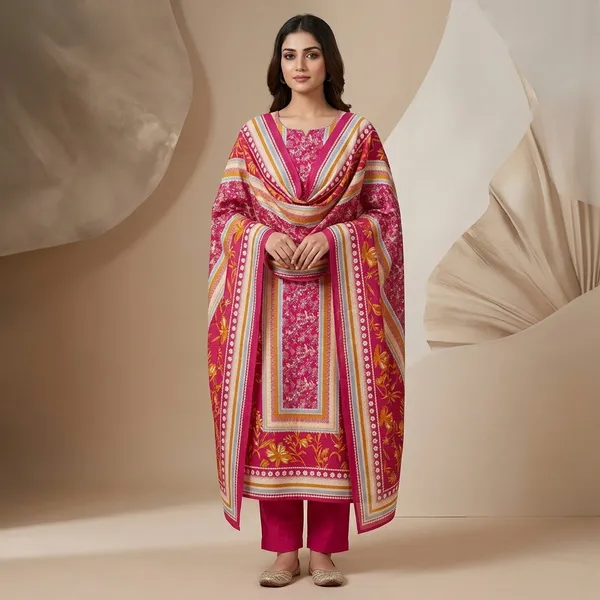 Pink_Floral_Printed_Dupatta_Set_With_Solid_Pink_Bottom_For_Women